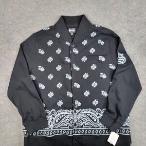 Dogg Supply Jacket Mens 2XL Black Paisley Bomber Snap Front Bandana Hip Hop